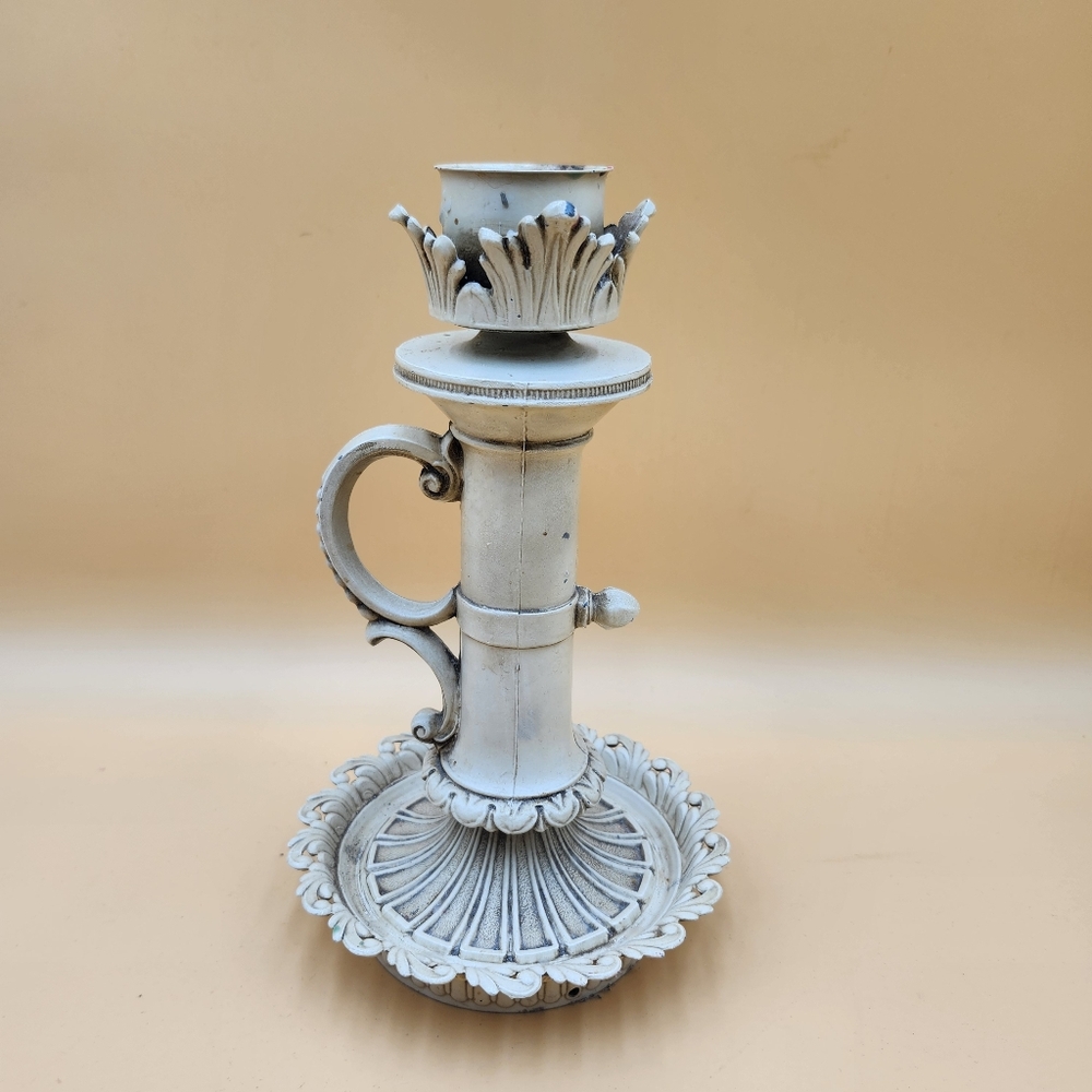 GIM Vintage Candle Holder large ornate Chamberstick white French Provincial 10"